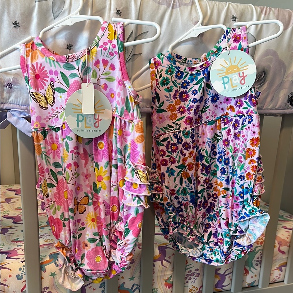 Little Sleepies Play Bubble Romper bundle Sweet Pea & Butterfly Blooms 12-18 NWT